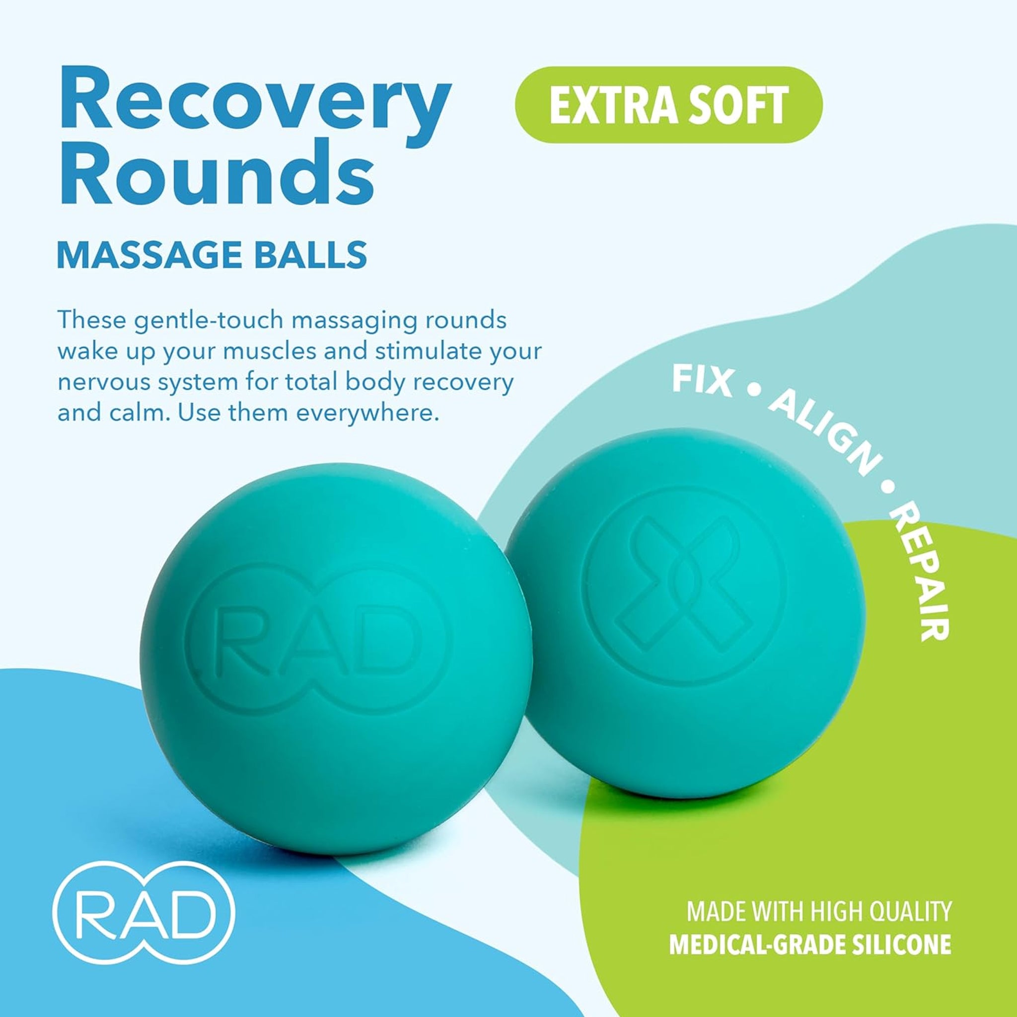 RAD Recovers Route des boules de libération myofasciale (ensemble de 2) - Boules de thérapie extra-douce pour les douleurs au dos avant bras et cou - boules de massage des tissus profonds pour pieds - boules de point de pression Boules de yoga