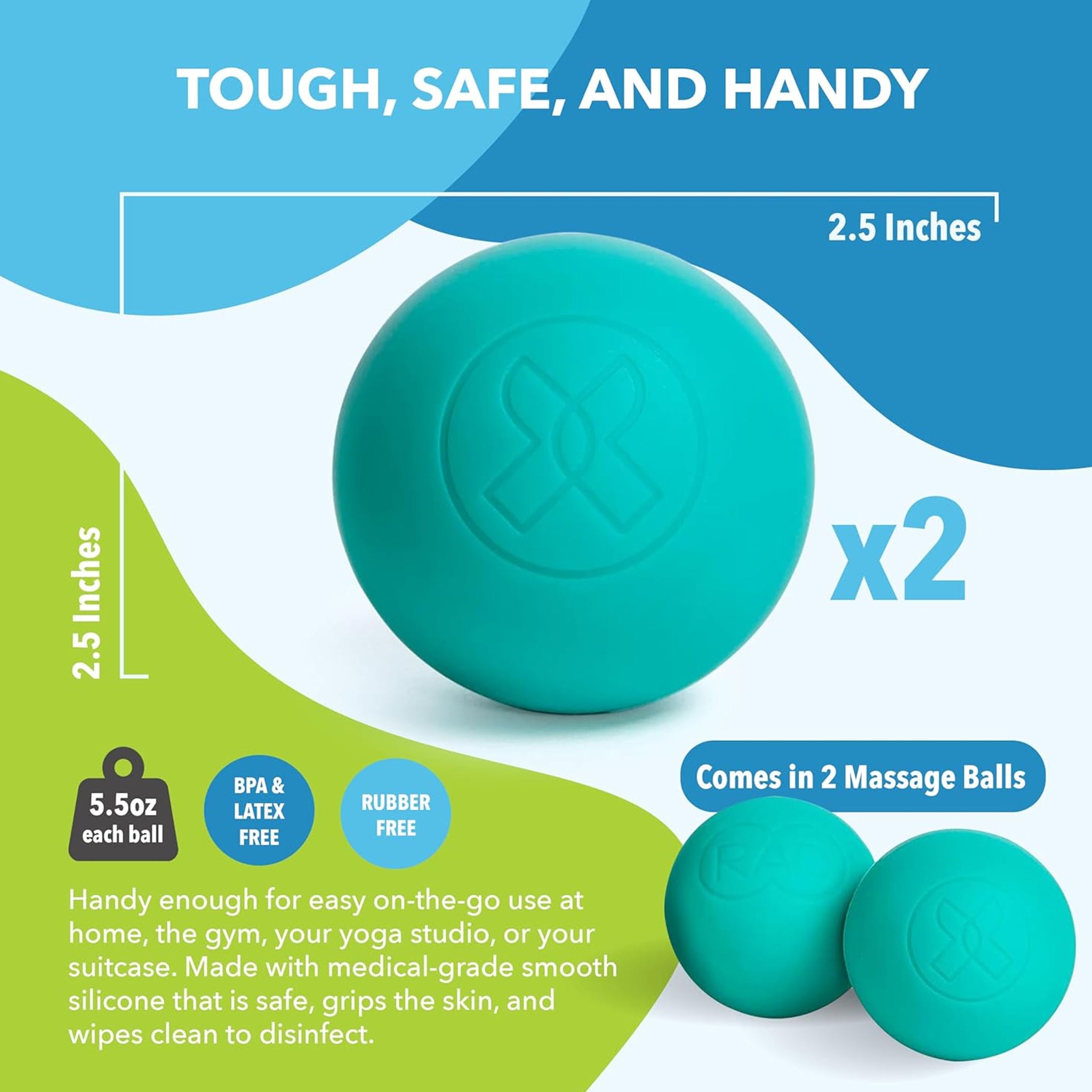 RAD Recovers Route des boules de libération myofasciale (ensemble de 2) - Boules de thérapie extra-douce pour les douleurs au dos avant bras et cou - boules de massage des tissus profonds pour pieds - boules de point de pression Boules de yoga