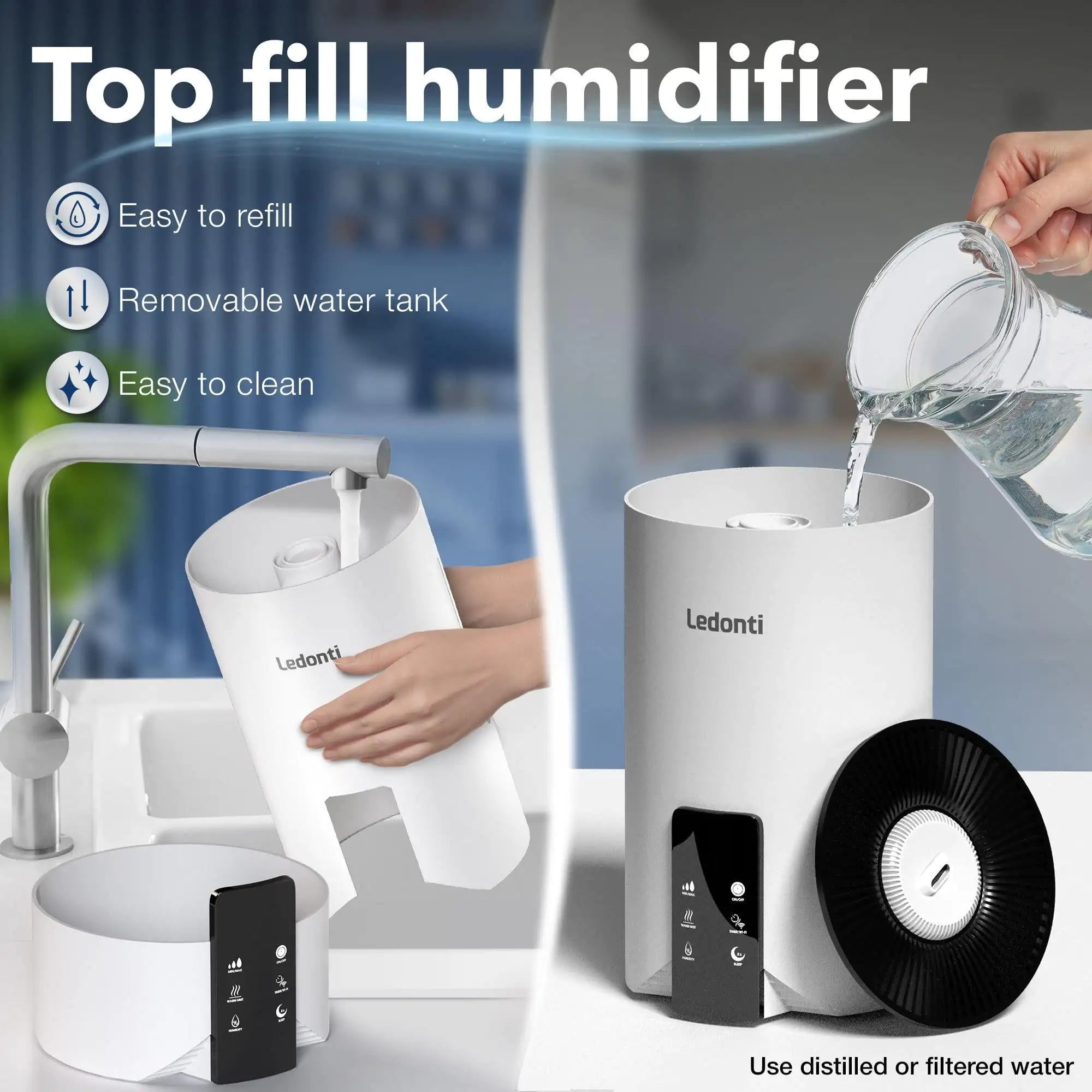 ContrĂ´le WiFi Humidificateurs pour la double brume de chambre Ă coucher (frais et chaleureux)! Humidificateur 4L