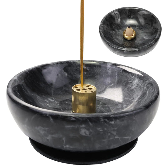 Porte-encens en marbre naturel Porte-encens pour bâtonnets et encens à reflux Porte-encens en bâtonnet fait à la main Idéal pour la combustion d'encens par maculage Decoration.Easily Cendres d'encens Grab All (noires)