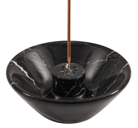 Porte-encens en marbre Radicaln noir 5.5" Porte-encens fait main en pouces avec 9 trous pour bâtonnets d'encens - Idéal pour la décoration de la pièce - Bâtonnets d'encens - Cendriers d'intérieur - Brûleur d'encens