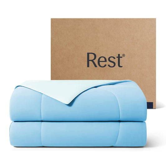 Couette rafraîchissante REST® Evercool® pour lit double ou queen size pour les dormeurs chauds Literie toutes saisons pour rester au frais en cas de transpiration nocturne Couverture légère et respirante 90"x90" Pouces Bleu Aqua