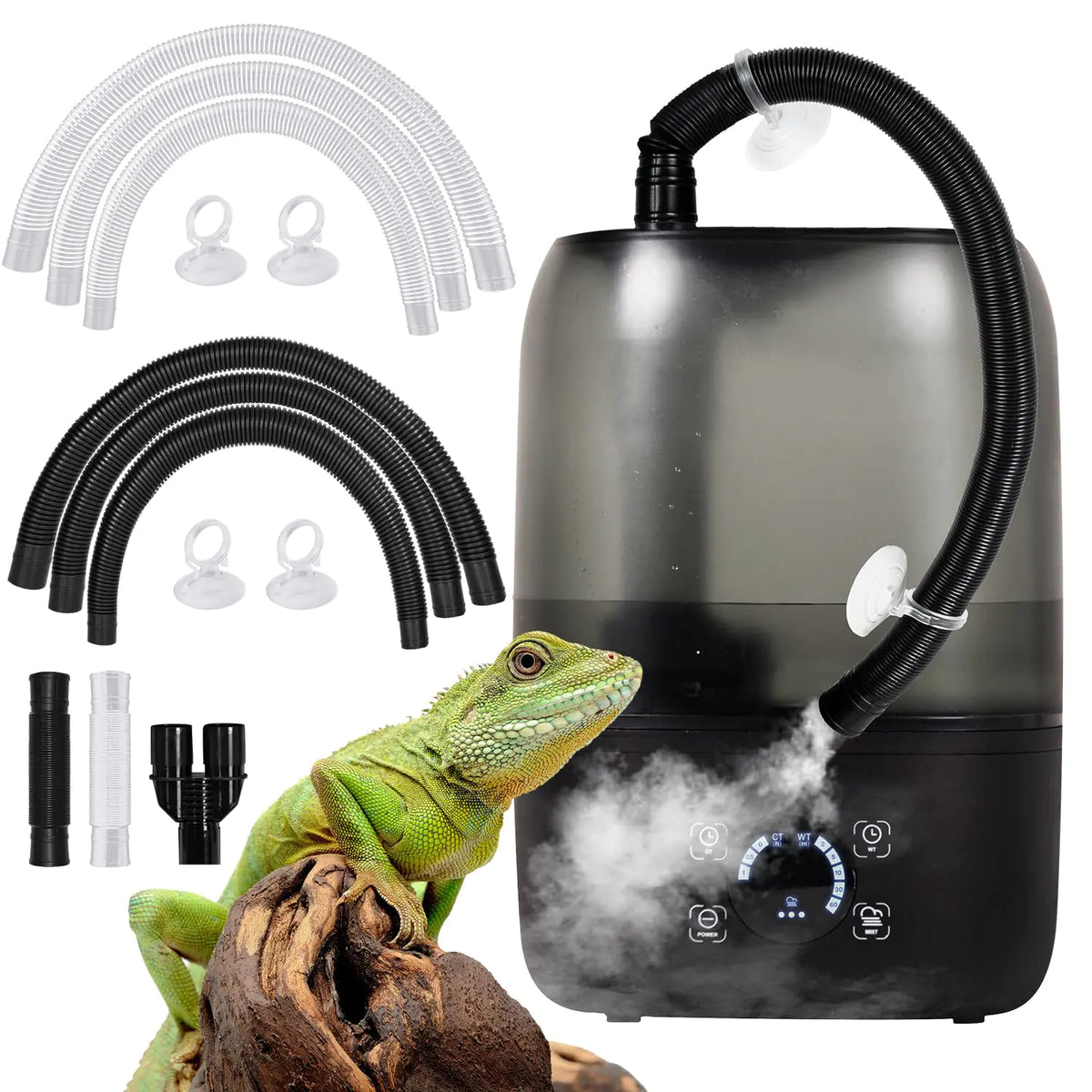 Humidificateur de reptile Oiibo avec timing 4L Grand Reptile Fogger Terrarium Humidificateurs avec tube à double extension Système de brumisation de reptile