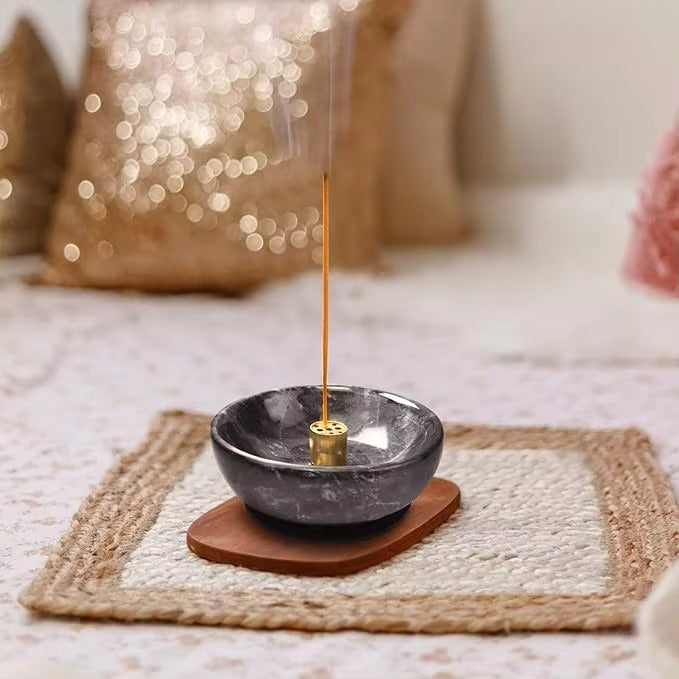 Porte-encens en marbre naturel Porte-encens pour bâtonnets et encens à reflux Porte-encens en bâtonnet fait à la main Idéal pour la combustion d'encens par maculage Decoration.Easily Cendres d'encens Grab All (noires)