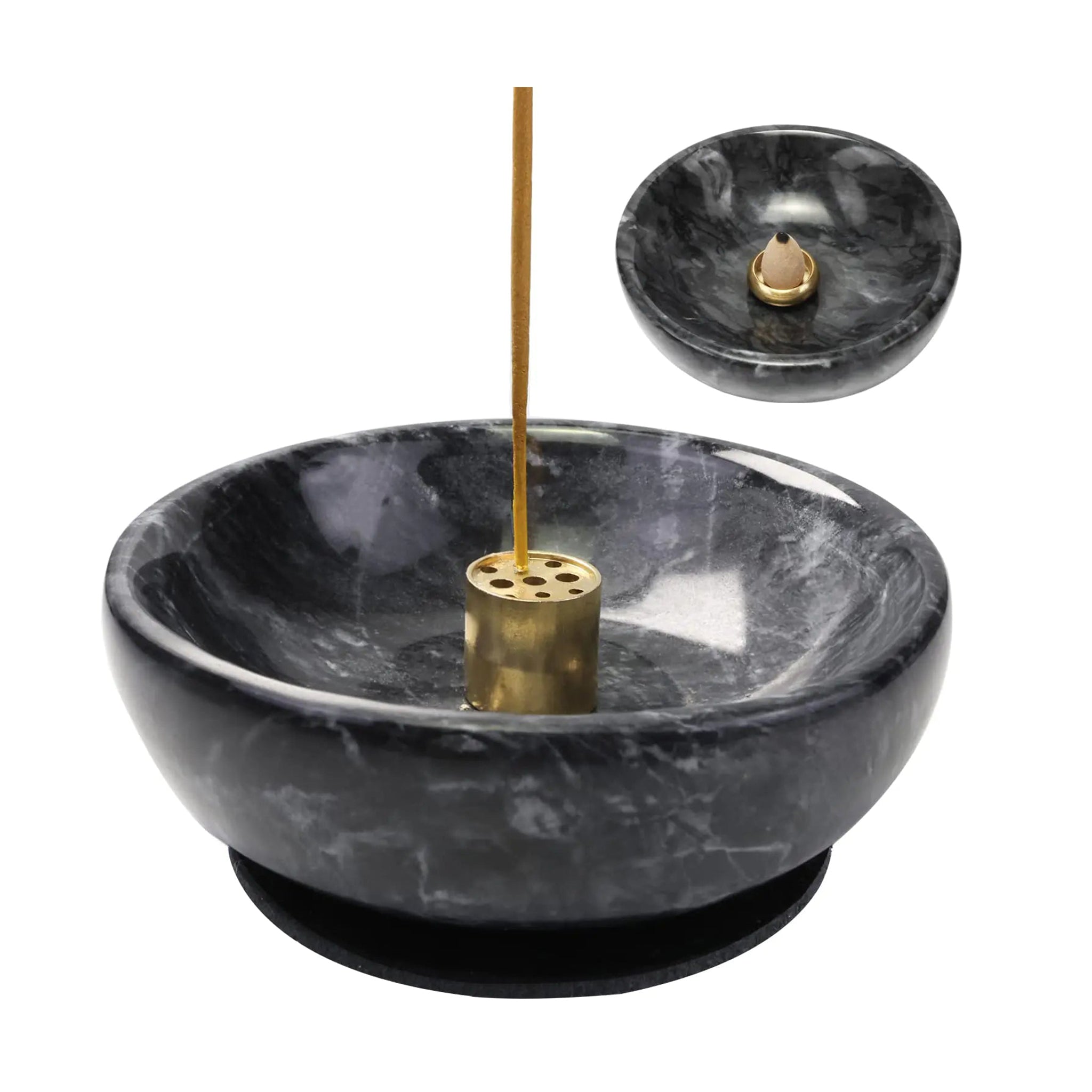 Porte-encens en marbre naturel Porte-encens pour bâtonnets et encens à reflux Porte-encens en bâtonnet fait à la main Idéal pour la combustion d'encens par maculage Decoration.Easily Cendres d'encens Grab All (noires)