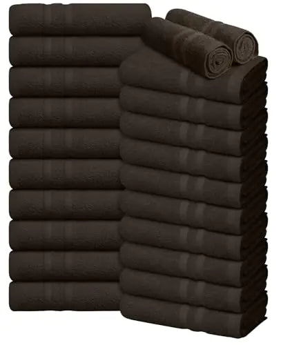 Oakias 100% coton serviettes de salon 24 pack brun - 16 x 27 pouces (pas épreuve de Javel) Anneau filé coton serviettes à main en vrac - hautement absorbant les poils du visage sec spa serviettes de gymnase de gymnase